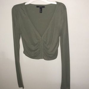 Khaki Green Long sleeve crop top